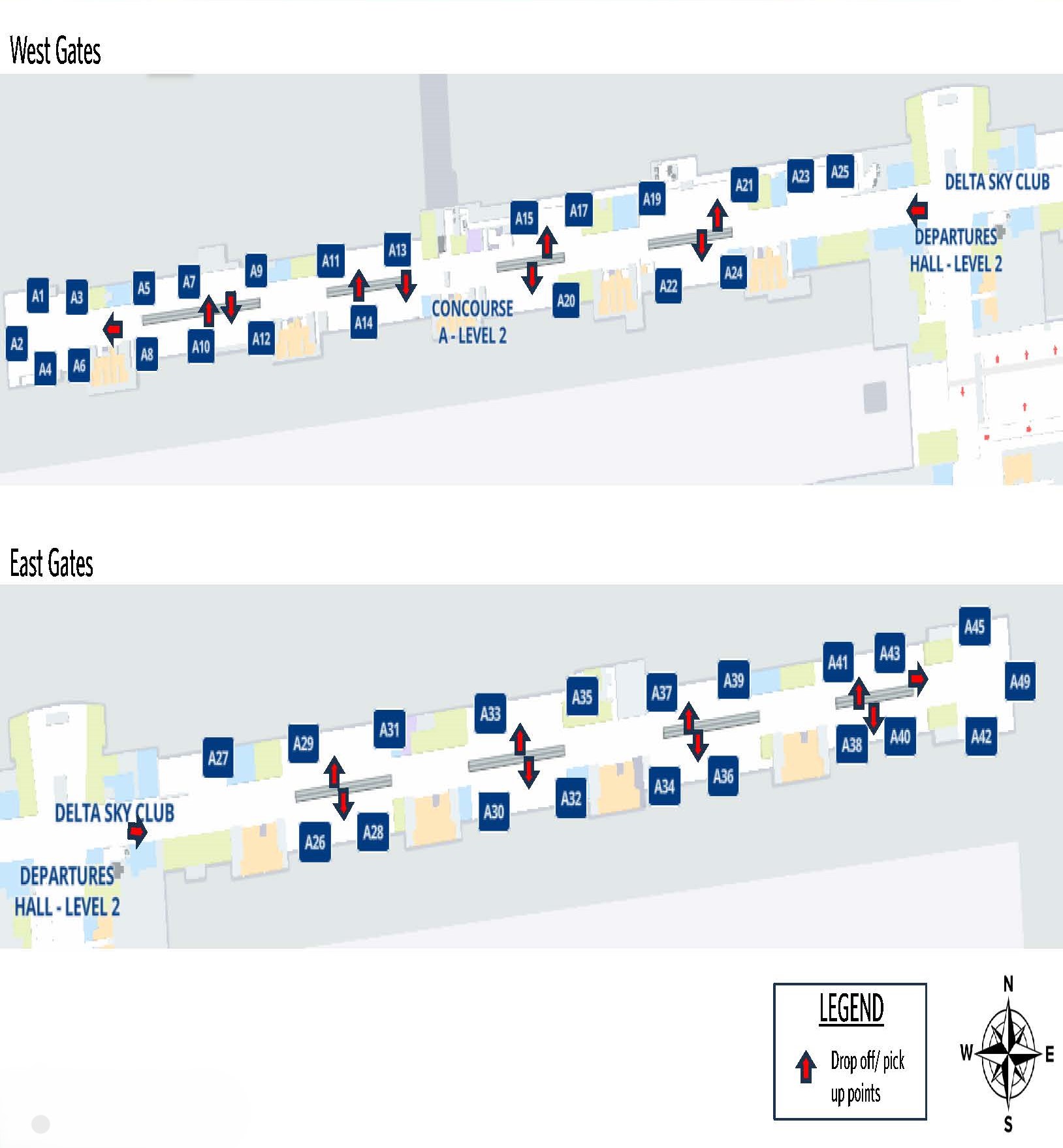 Map of electric cart pick-up and drop-off locations