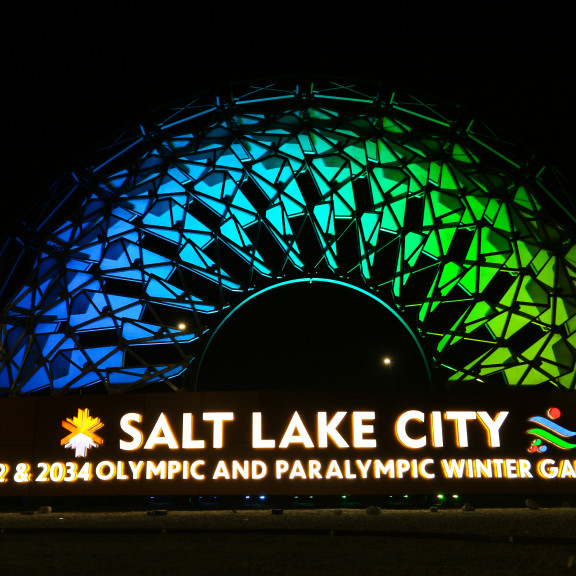 Hoberman Arch at night