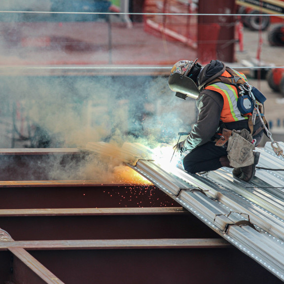NCE Ironworker welding decking March 3 2023