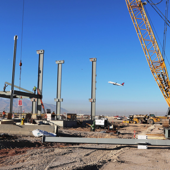 North Concourse steel erection with plane Nov 20 2018